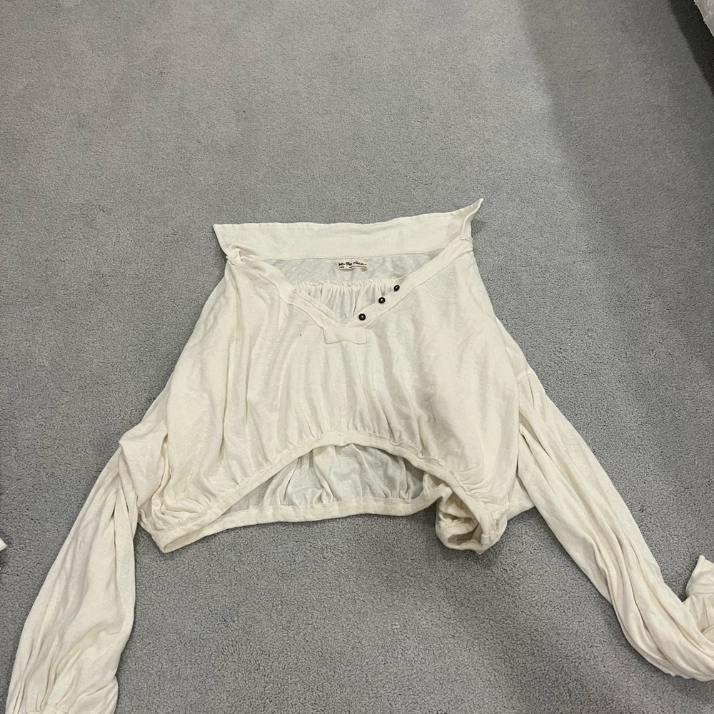 We The Free Cream Ruched Collar Blouse